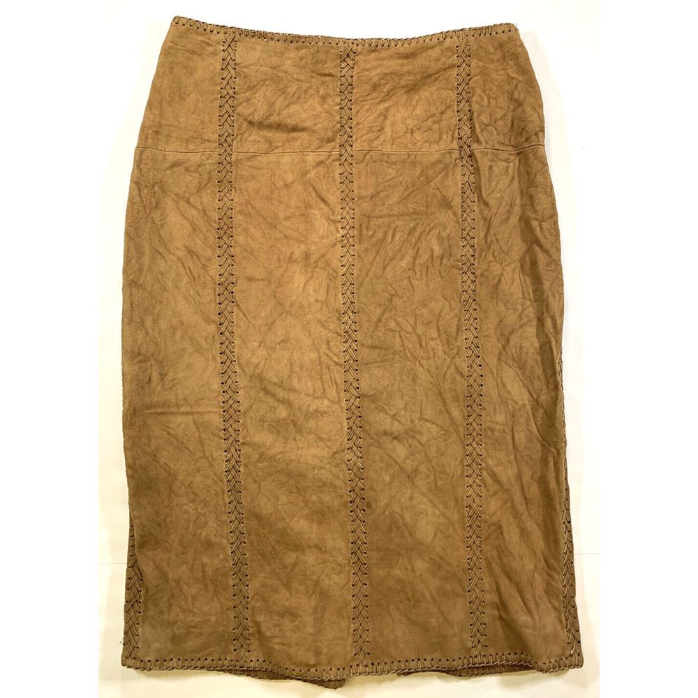 Doncaster Skirt Womens 4 Pencil Suede Western Stitched Brown Leather Boho Lined